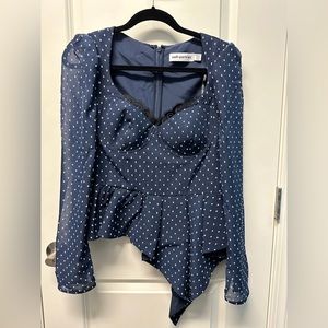 Self portrait blouse in polka dot navy blue and white size 12
